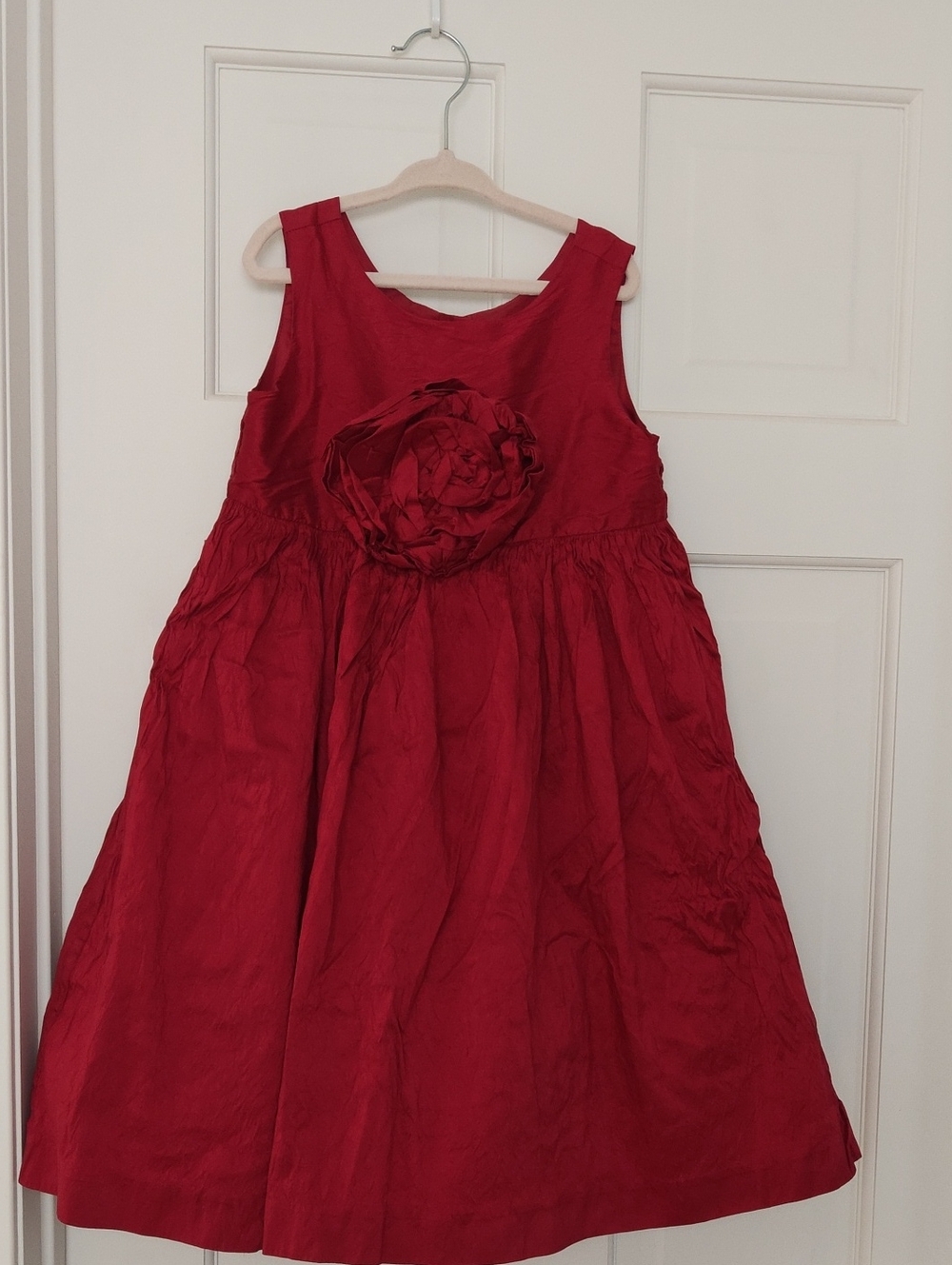 Janie And Jack Girls Red 100% Silk Holiday Dress Size 6